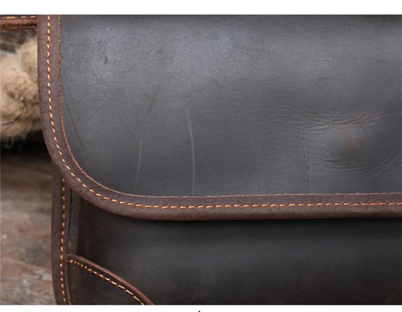 Einfache Vintage-Herren-Umhängetasche aus natürlichem Crazy Horse-Leder, hochwertige, echte erste Schicht aus Rindsleder für den Außenbereich, tägliche Umhängetasche – Detail 17