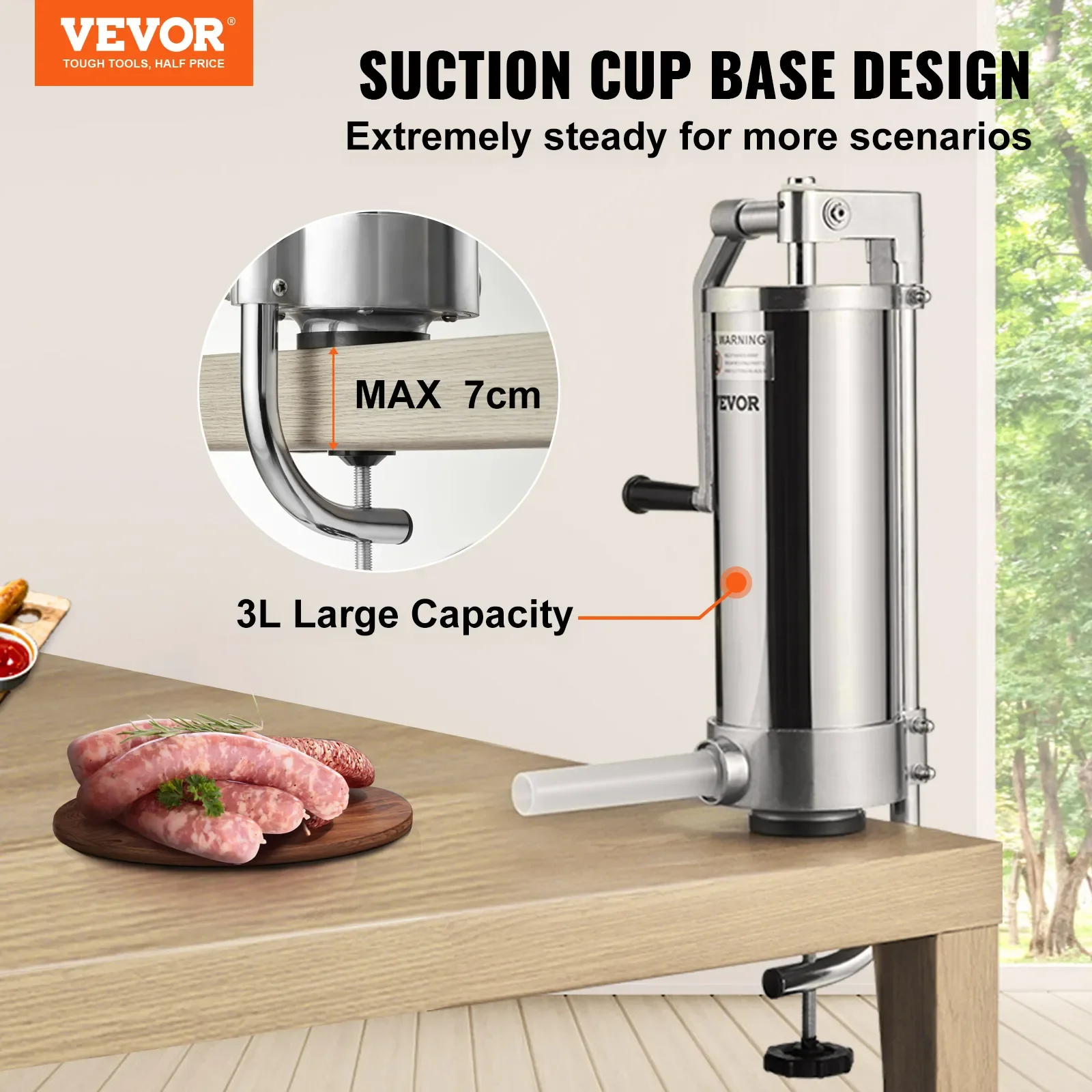 VEVOR Manual Sausage Stuffer Filler Maker Meat Filling Machine 3 Stuffing Tubes Vertical Kitchen Appliance Home Commercial sausage stuffer