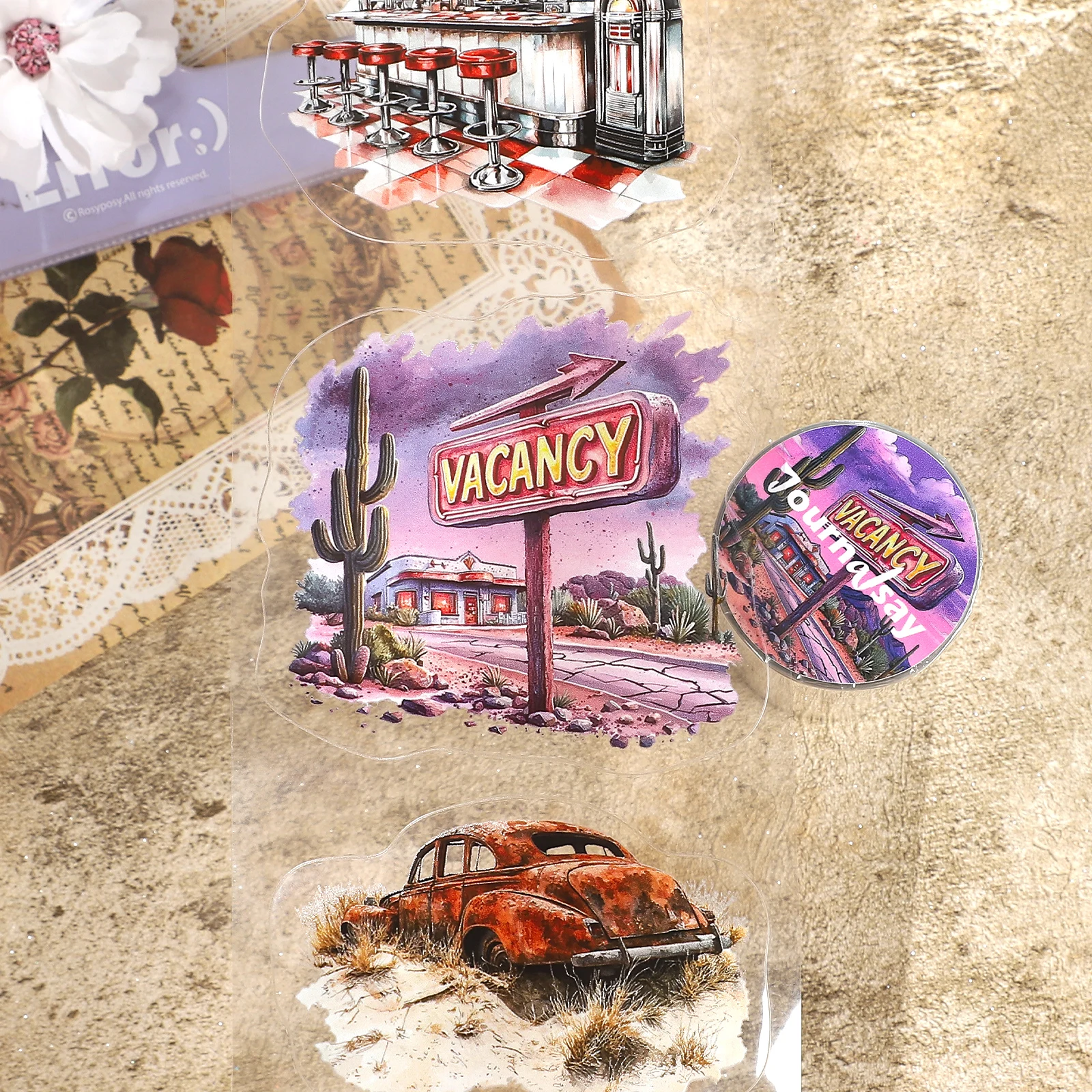 80mm*200cm 빈티지 고속도로 여행 자동차 풍경 PET 테이프 크리에이티브 DIY 저널 재료 콜라주 스크랩북킹 문구류