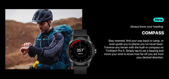 TicWatch Pro 5 Wear OS Smartwatch Built 100+ Sports Modes 5ATM  Water-resistance Compass NFC and 80Hrs Battery Life (Sandstone) - AliExpress