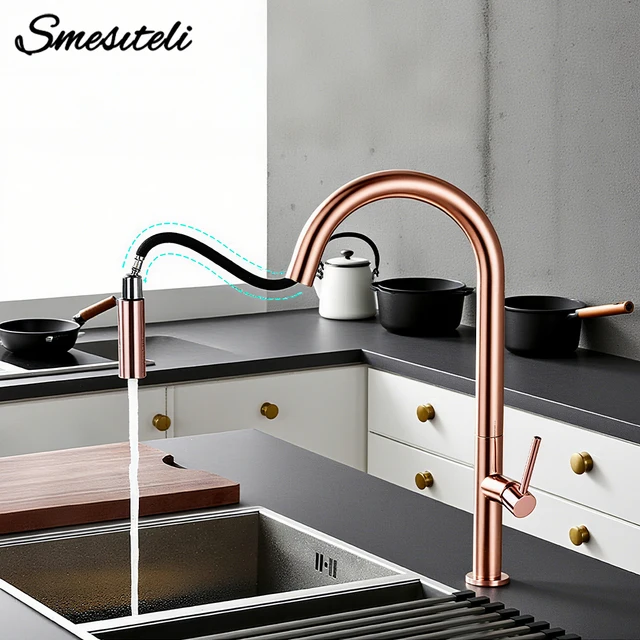 ก๊อกน้ำห้องครัวแบบหมุนได้ 360 องศา ก๊อกน้ำแบบดึงออกได้ ก๊อกผสมน้ำร้อนน้ำเย็นแบบมือจับเดี่ยว 1