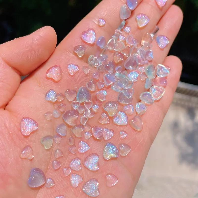 50 Uds. De accesorios Kawaii, dijes de resina para decoración de uñas, decoraciones para uñas con forma de corazón de dibujos animados, tamaño mixto, joyería de diamantes de imitación para manicura DIY