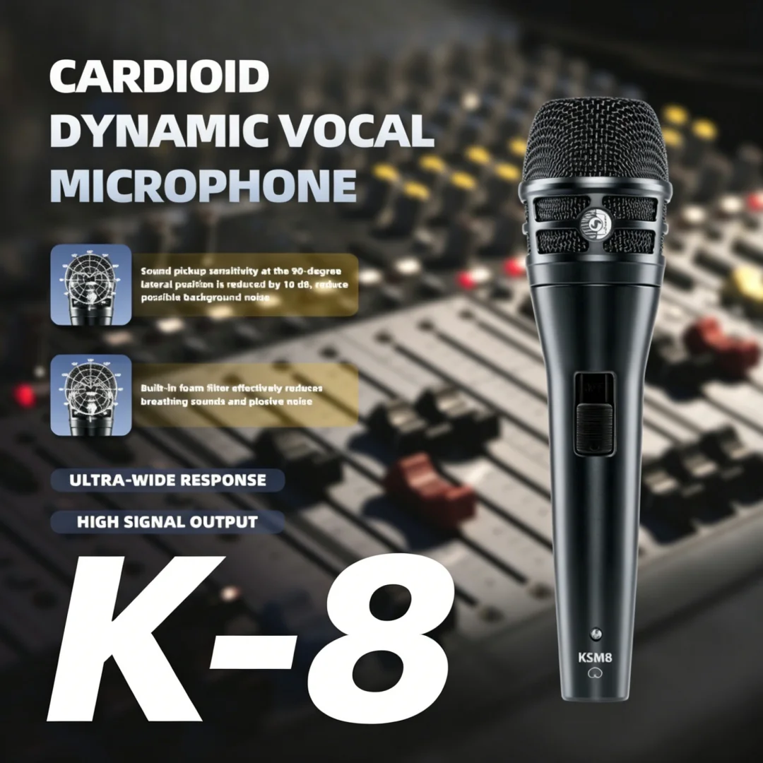 Microfono dinamico palmare in metallo K-M8 con interruttore per performance sul palco, karaoke, registrazione, canto, microfono professionale cablato - Image 2