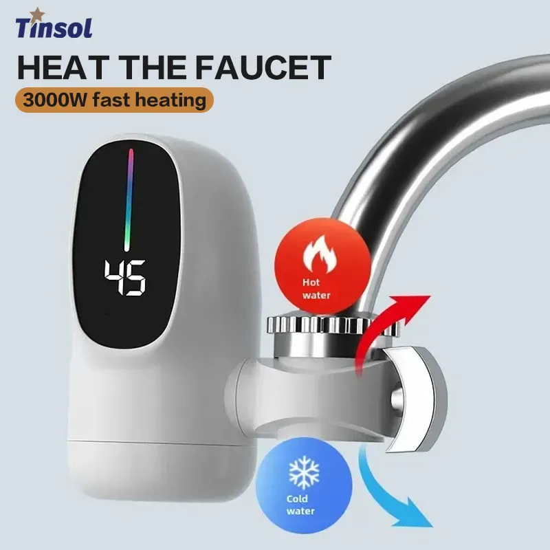 TINSOL 3000W ก๊อกน้ำร้อนทันทีเครื่องทำน้ำร้อนและน้ำเย็นห้องครัวไฟฟ้าก๊อกน้ำทำความร้อนอย่างรวดเร็วพร้อมจอแสดงผลอุณหภูมิ 1