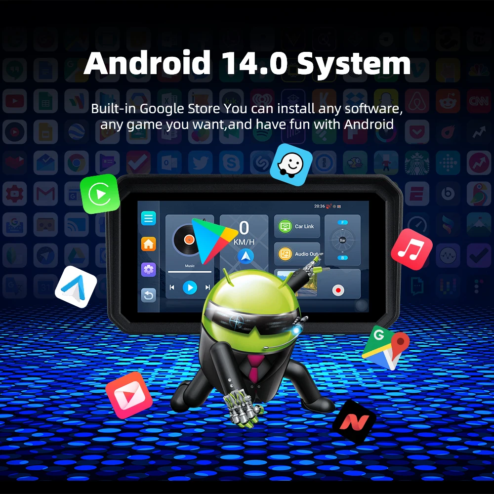 EKIY 6인치 오토바이 터치스크린 오토바이 카플레이 내비게이션 GPS 안드로이드 14.0 4+64GB 무선 카플레이 안드로이드 오토