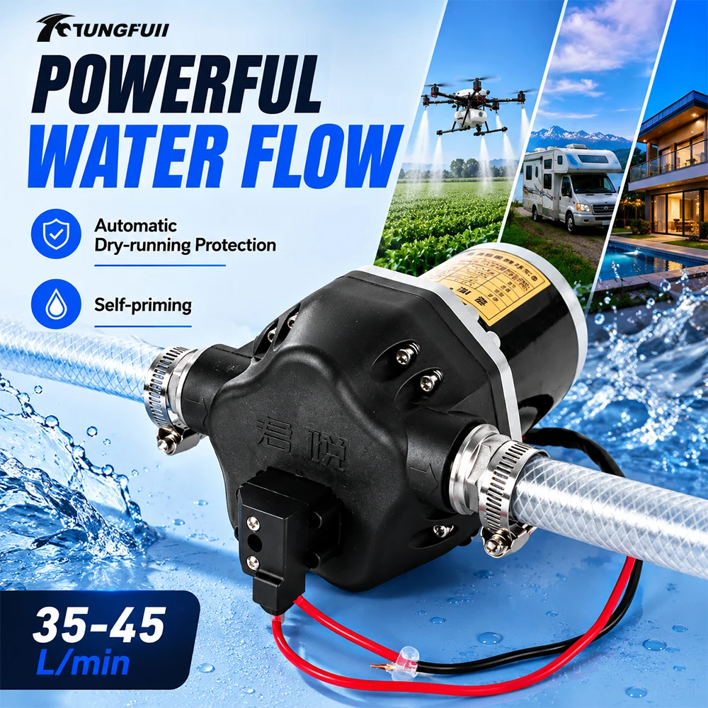 Pompe à eau solaire 3V/6V/12V pour irrigation agricole, avec panneau solaire et tuyaux, sur fond vert.