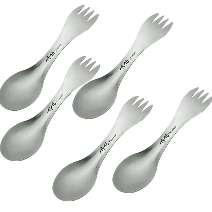 Titanium Spork Spoon 1-5PCS Ultralight Cookware Portable Outdoor Camping Picnic Accessories Hiking Travel 2in1 Tableware