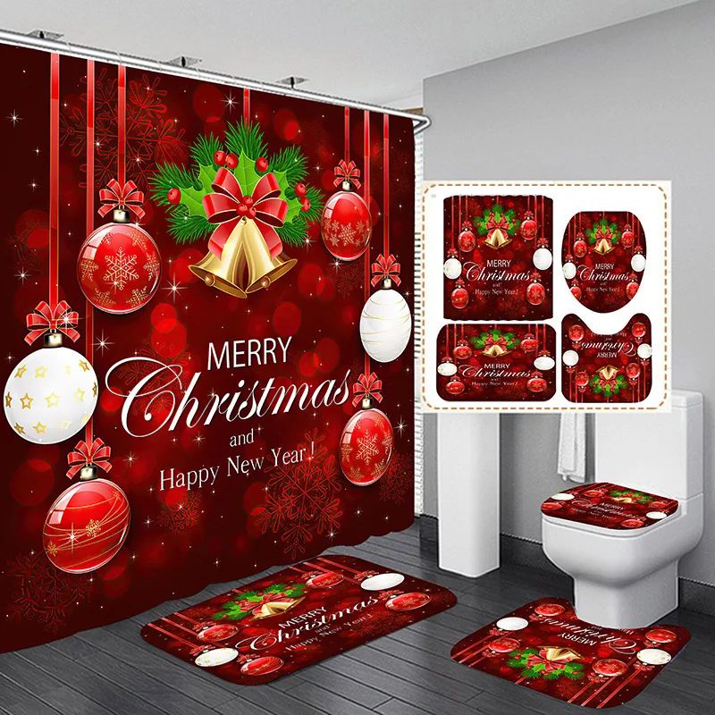 Navidad Merry Christmas Decor Shower Curtain Santa Elk Christmas Waterproof Polyester Bath Curtain New Year Bedroom Curtains shower curtains