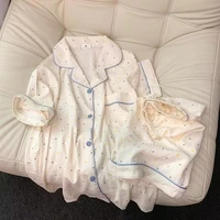 Women's printed polka dot cotton pajamas set, short sleeved top and shorts 2-piece set, casual and comfortable home set, sweet