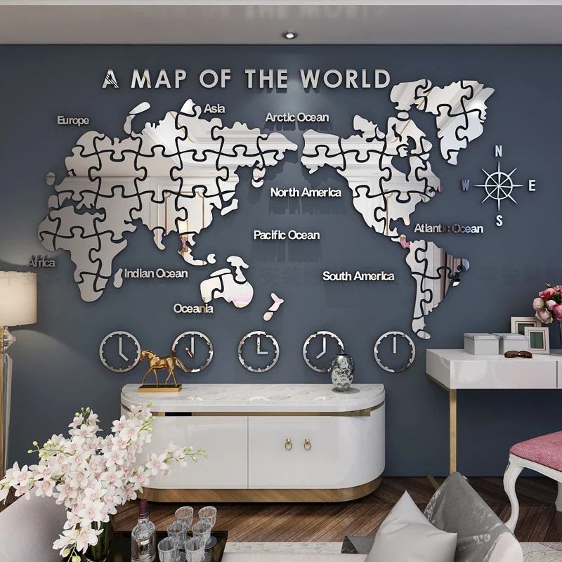 World Map Wall Stickers Self Adhered Office Or Home Decoration Background Acrylic Decorative