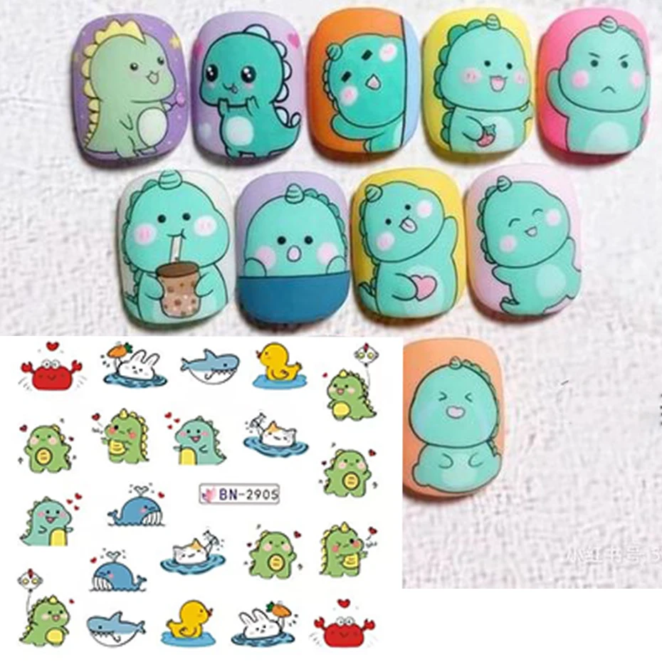 Nail Sticker Set Cartoon Dinosaur Water Decal Nail Art Panda Rabbit Puppy Animal Slider for Decoration Foils Tattoo 12 pcs nail stickers nail art decoration nail decals nail art tools