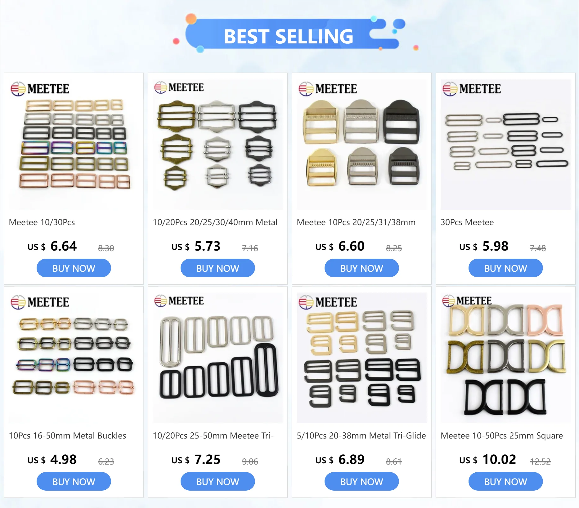 Description Picture 2 of item10/20Pcs 25-50mm Meetee Tri-Glide Metal Buckles Bag Strap Sliding Buckle Webbing Adjust Clasp Handbag Belt Clips Hook Accessory