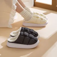 Comwarm New Fashion Plush Slippers For Woman Man Bread Shoes Winter Warm Thick Platform Waterproof Slippers Outdoor Home Shoes