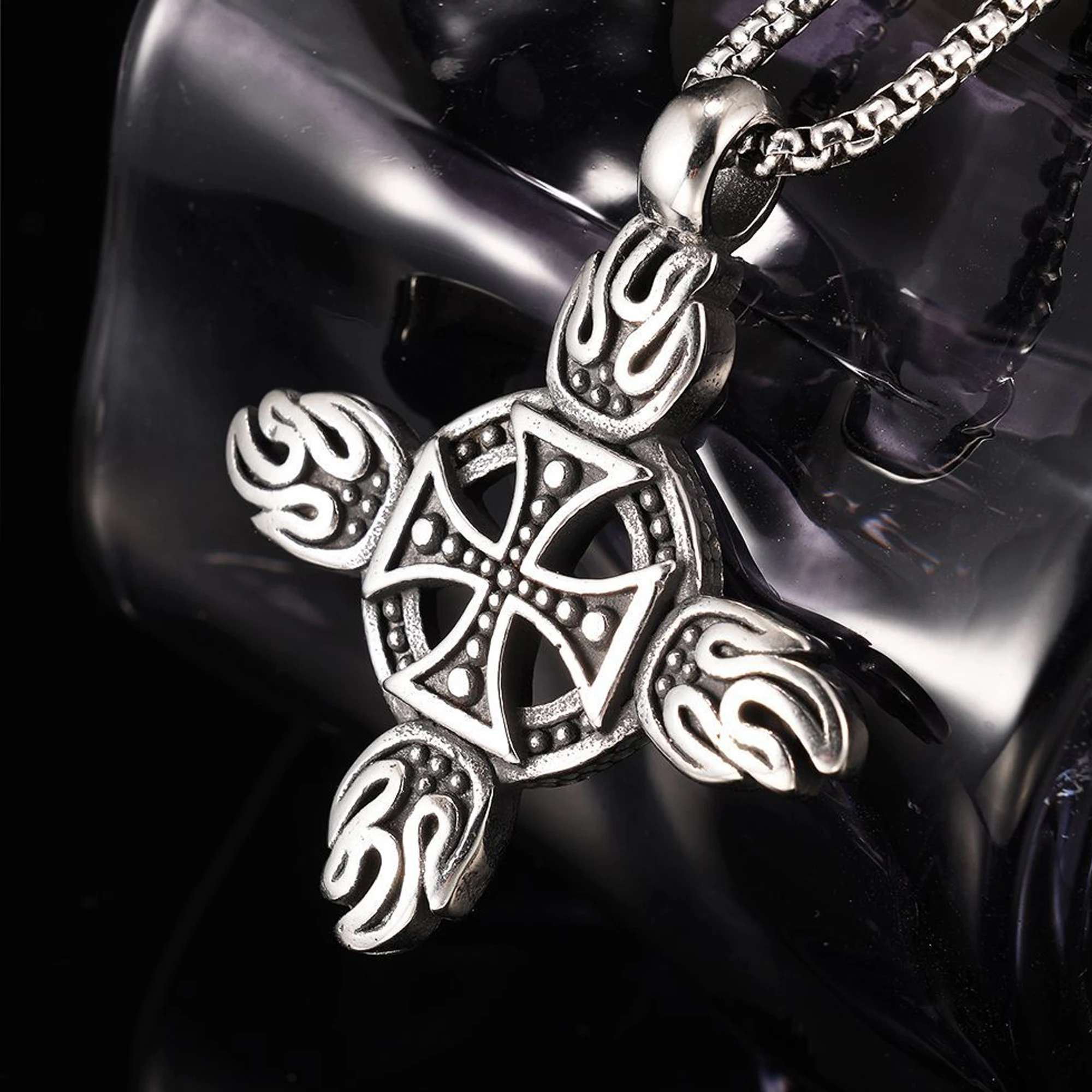 Stainless Steel Punk Rock Hip Hop Flaming Cross Pendant Men's Chain Necklace Christmas Gift