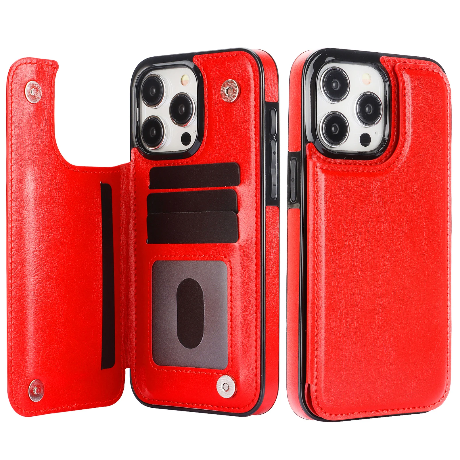 Double Buckle Leather Wallet Case with Card Slot and Magnetic Flip Closure