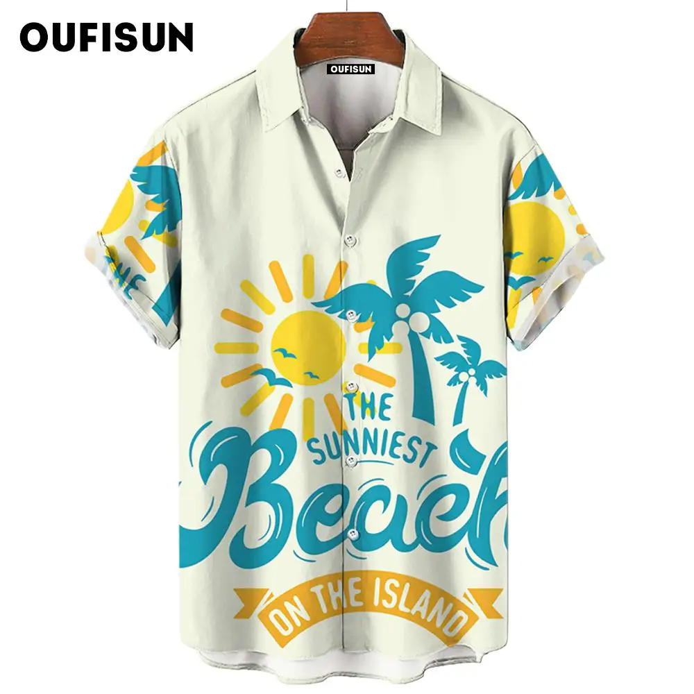 Hawaiian Coconut Tree Summer Classic Style Casual Beach Shirts For Blouse Men Clothing Y2k Vintage Camisas Casuais Flower Social