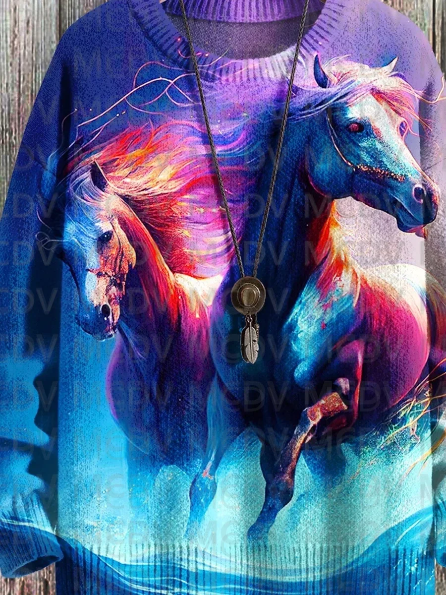 Multicolor Art Print Casual Knit Pullover Sweater Men's For Women's Pullover