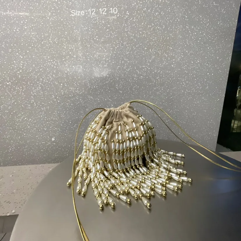 2025 New Woven Beaded Women Bag Irregular Pearl Silk Satin Handbag Evening Underarm Bag Single Shoulder Bag