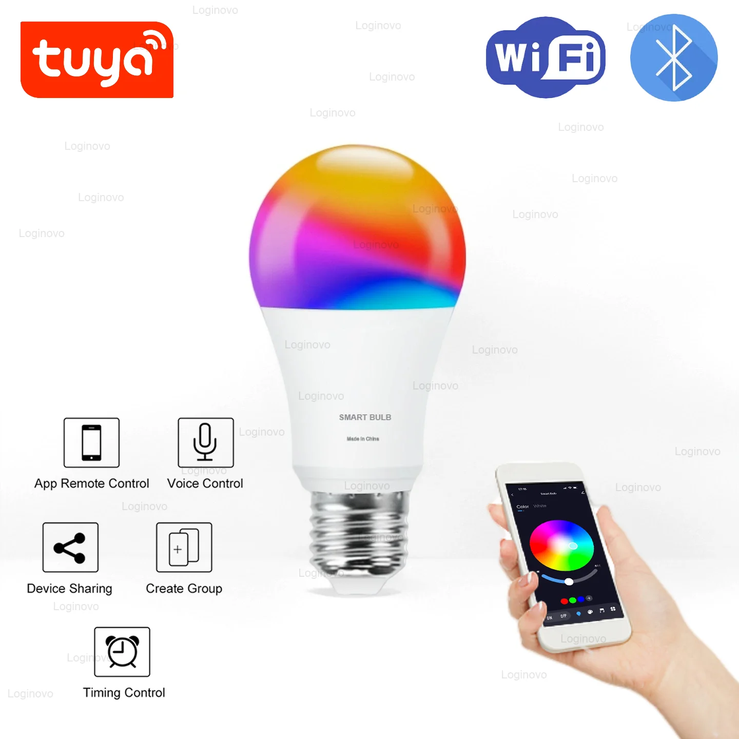 블루투스/와이파이 LED 전구 E27 15W 20W 110V 220V RGB RGBCW 디밍 가능 LED 전구 LED 램프 Alexa Google Home Tuya 스마트 라이프용