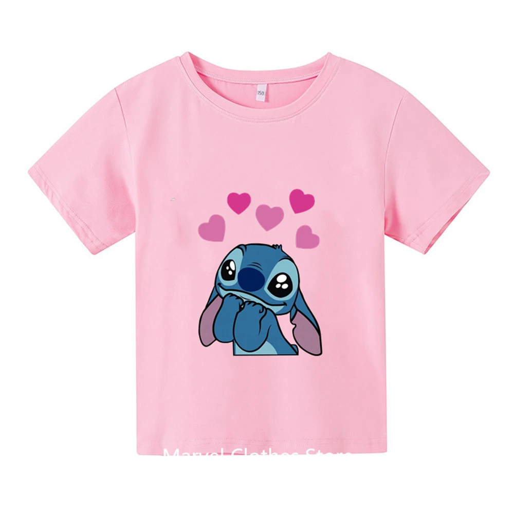 thumbnail image 1 of Lilo Stitch Anime Verano Múltiples Moda Camisetas Para Niños Cuello Redondo Casual Manga Corta Estampado Patrón, 1 of 5