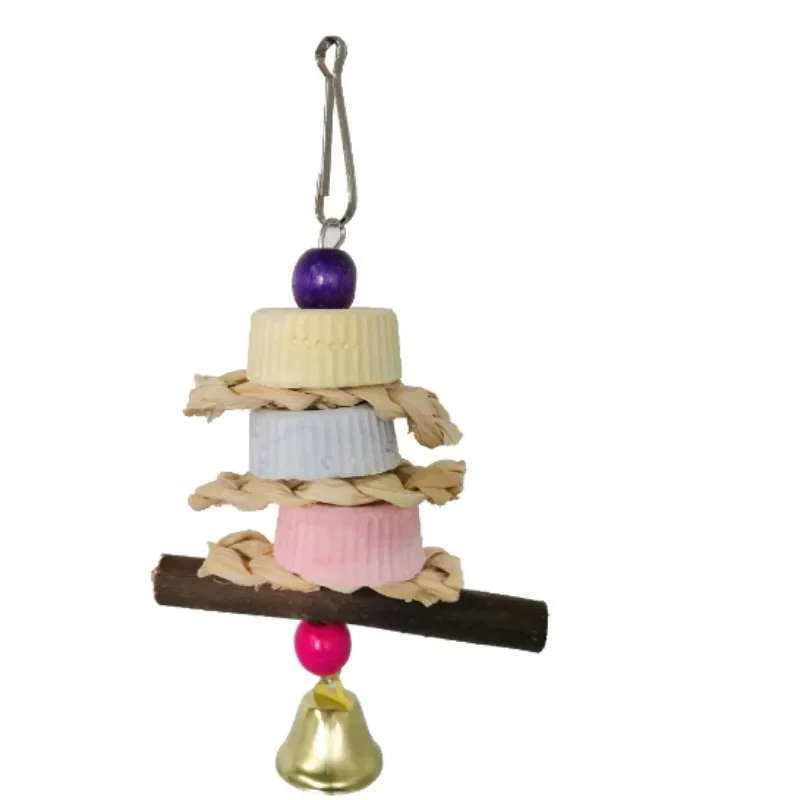 Parrot Calcium Supplementation and Bite Supplies, Bird Toy Grinding Stone Bite String, Straw Corn Skin Toy Apple Branch Bite 3