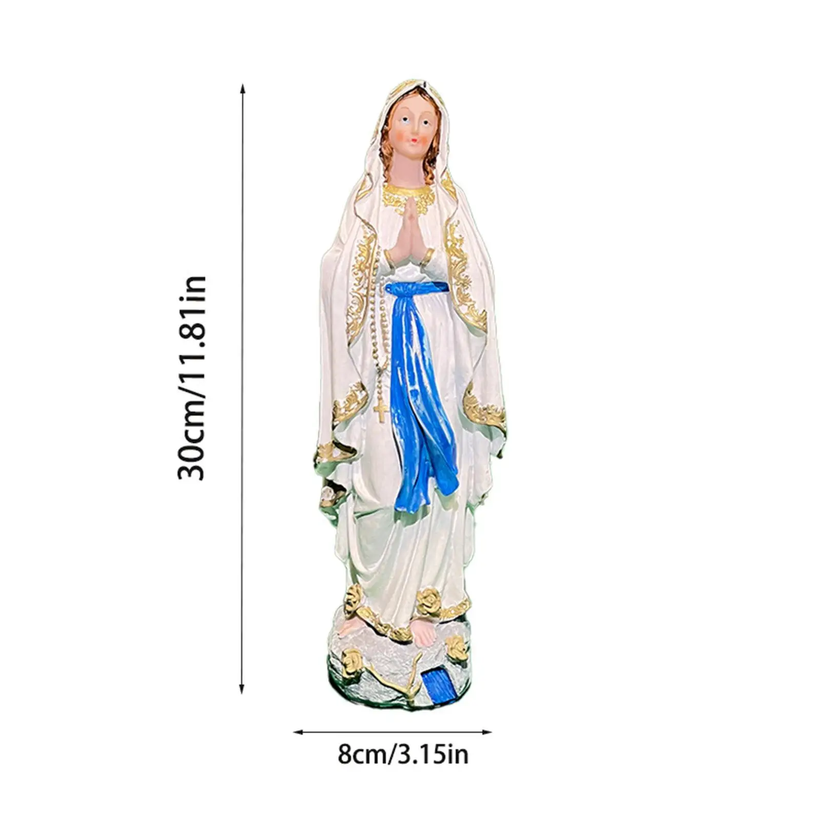 Mary Figurine Craft Resin Handpainted Holy Worship Catholic Religious Collection Sculpture for Prayer Family Shelf Home Tabletop