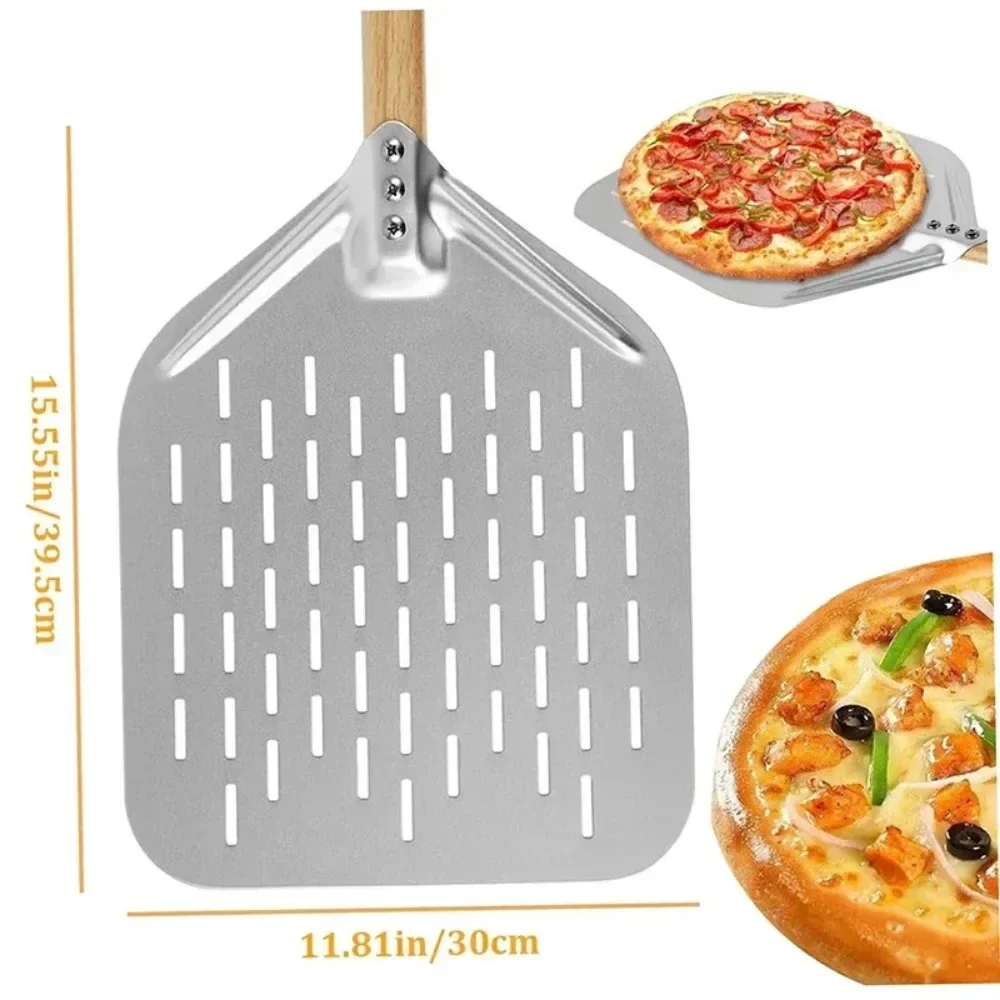 Pizza Peel Pizza Bakeware 12 Inch Pizza Shovel Metal Non-Stick Pizza Peel Wood Handle Transfer Tray Homemade Baking Cake Bread Pizzas Tools