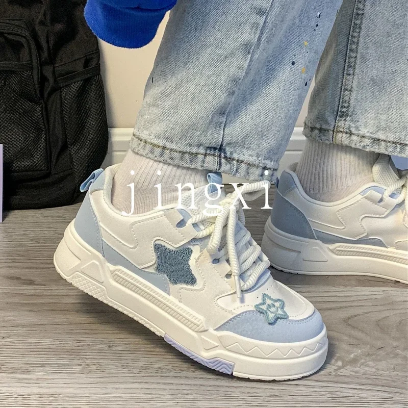 Blue White Sports Shoes Casual Platform Sneakers Women Kawaii Lolita Vintage Vulcanize Korean Fashion Designer Flats Footwear