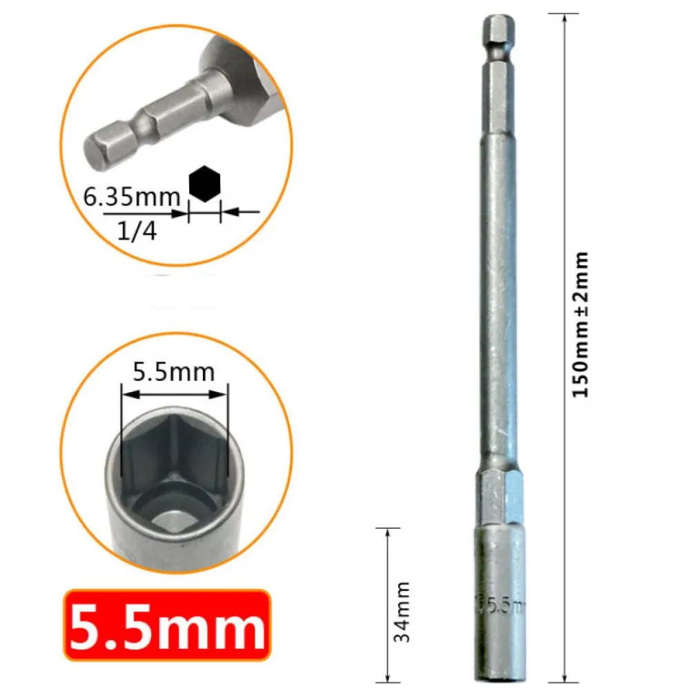 Pistolenbohrer Steckschlüssel Zimmerei 150 mm 1 Stück Adapter Chrom-Vanadium-Stahl Sechskantmutter Elektroschrauber – Detail 28