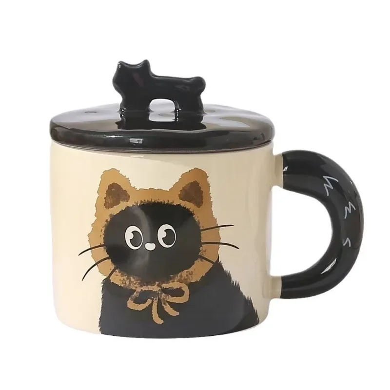 Creative personality cat mug with lid  cute ceramic coffee cup office cup gift drinking water cup souvenir