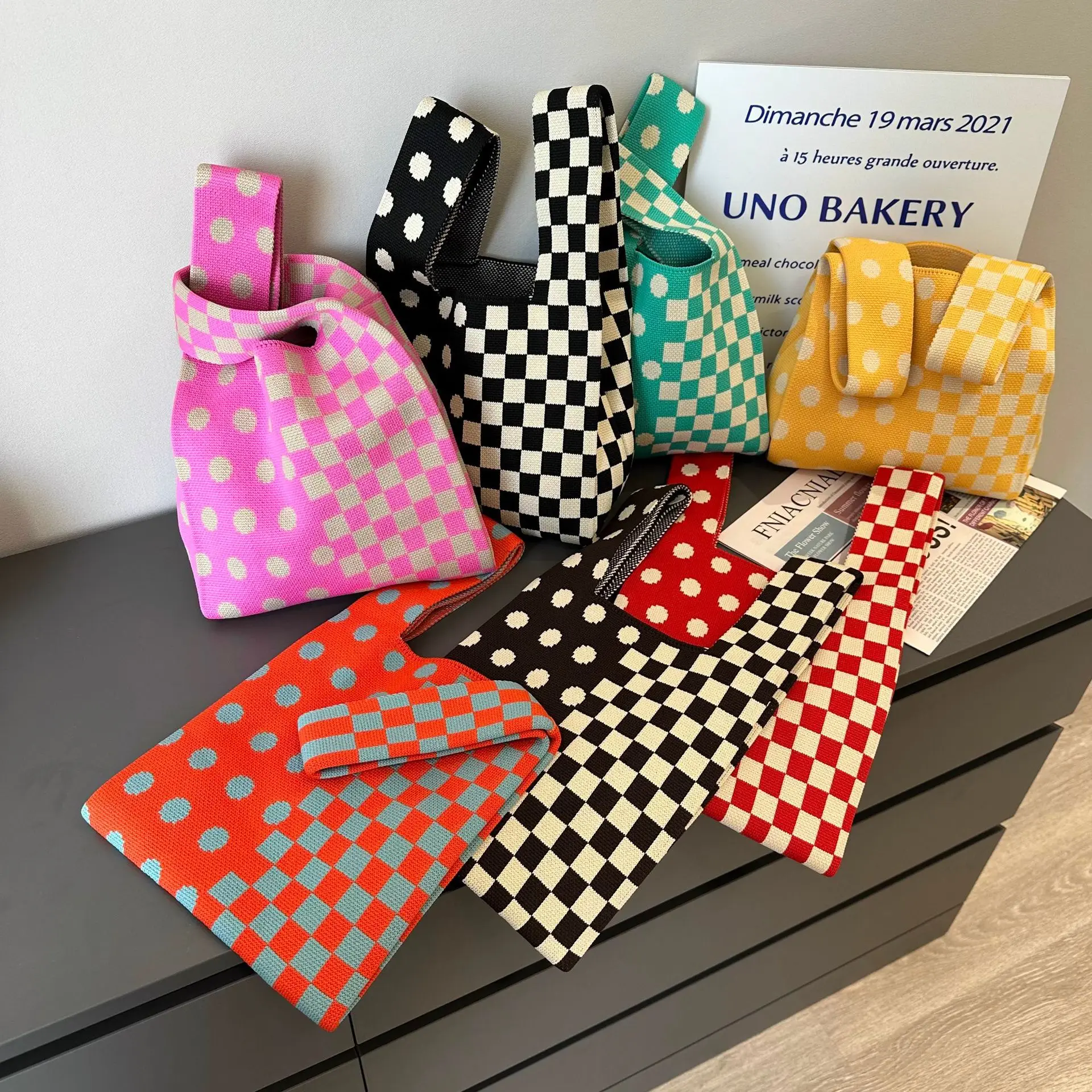 

1 шт./партия, плетеная Сумка в горошек, на одно плечо, 20 х35 см