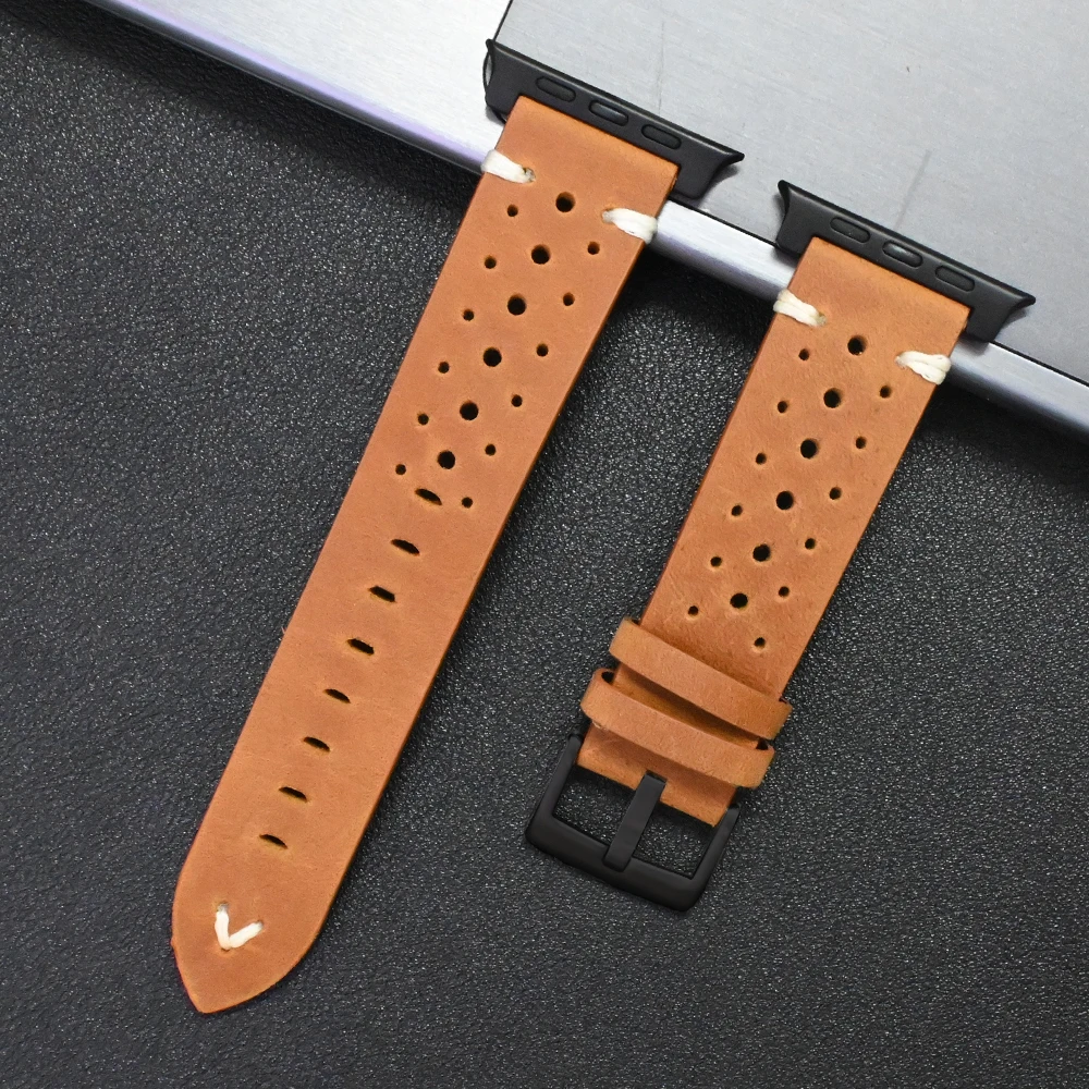 Premium Genuine Leather Watch Band - Elegant Titanium Strap