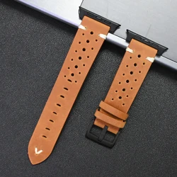 Premium Genuine Leather Watch Band - Elegant Titanium Strap for Apple Watch 45mm (Black brown)