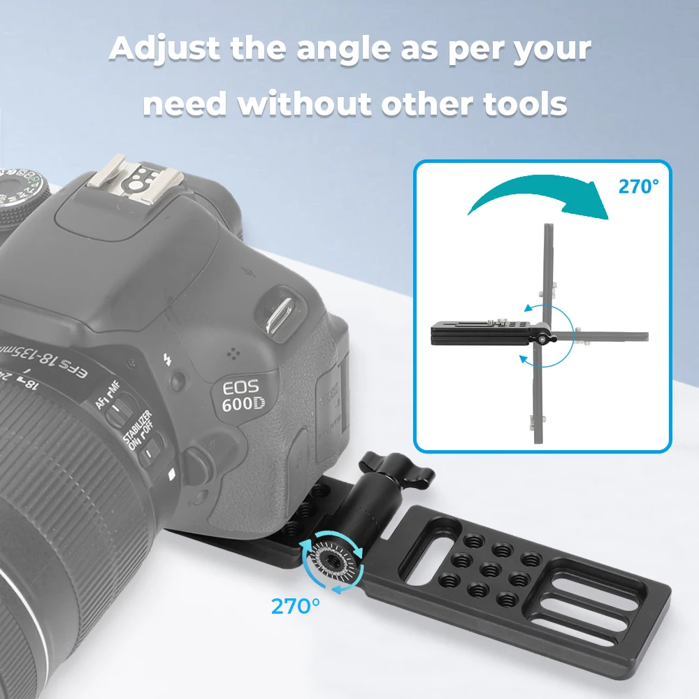 Gimbal pliable pour petite caméra en position dépliée, montrant le support rotatif 270°