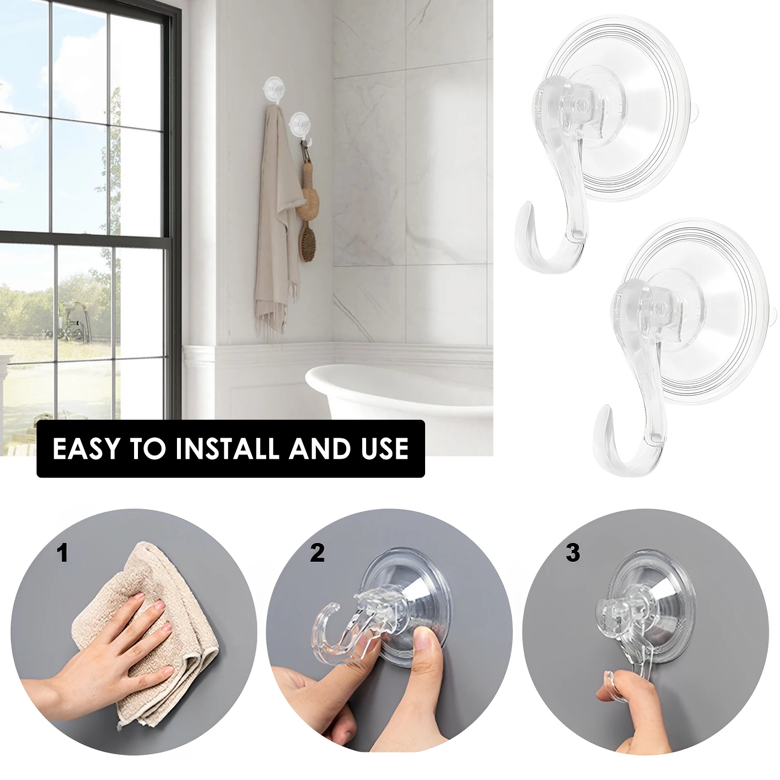 Transparent Plastic Suction Cup Hook for Glass Windows and Bathroom Walls