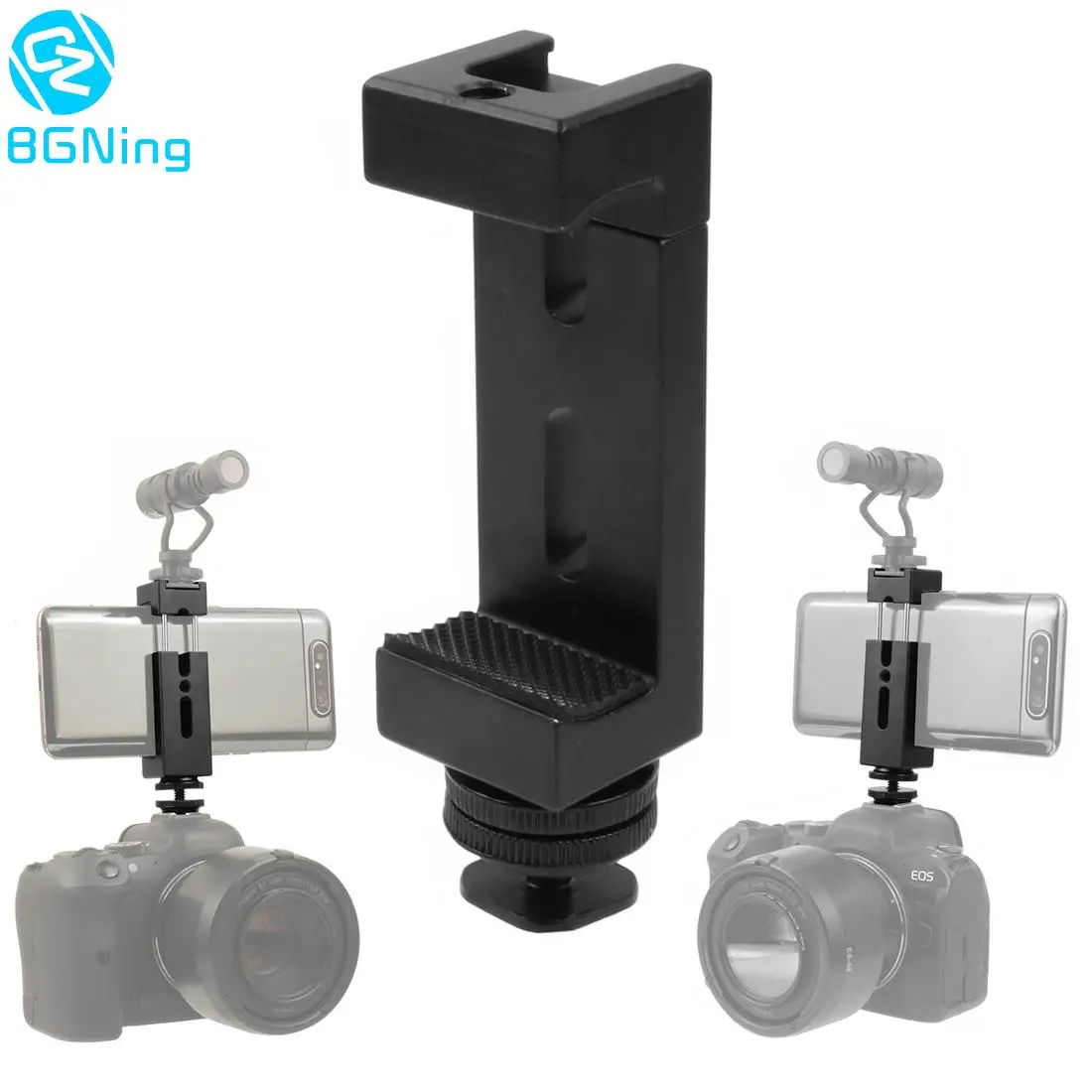 Aluminum Mobile Phone Clamp Holder Clip with 1/4 Tripod Mount Screw to Hot Shoe Adapter for DSLR SLR Vlog Fill Video Photography