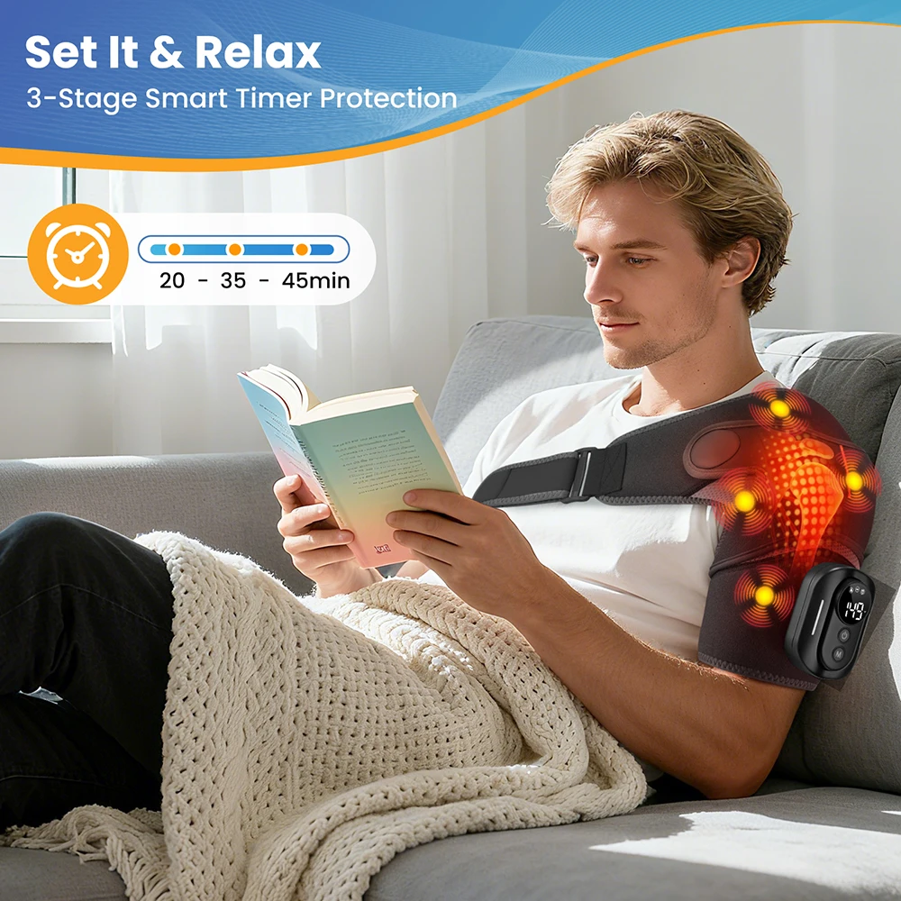   Heating Vibration Shoulder Massage Wrap Pad 4 Motors 5 Temp Settings With Remote Control Fits Both Shoulders