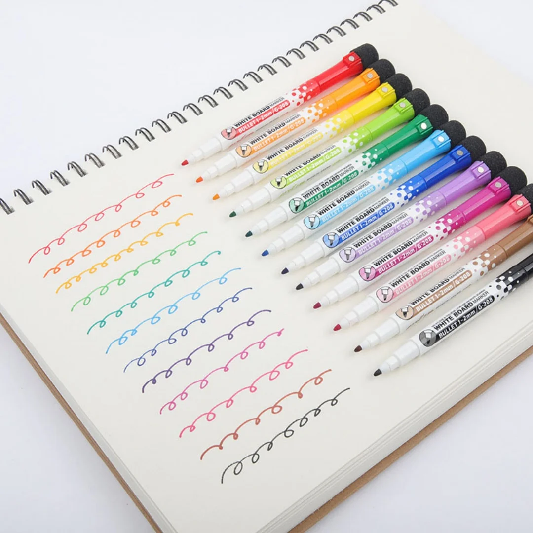 8가지 색상의 지울 수 있는 화이트보드 마커, 사무실, 학교, 어린이 그림 그리기, 가정용 수성 드라이 이레이즈 펜