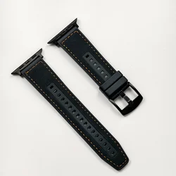 Premium Leather Strap for Apple Watch - Elegant Correa Bracelet Band (Black Brown)