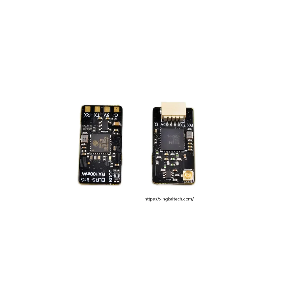 Gros plan sur l'antenne du récepteur ELRS avec câble coaxial. Achetez un Récepteur ELRS Haute Performance pour votre Drone FPV.