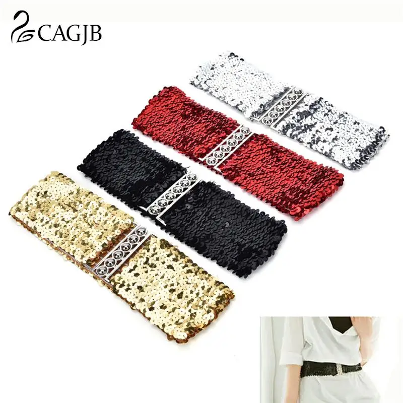

1pcs Fashion Ladies Waistband Bling Womens Rivet Sequins Casual Elastic Stretch Wide Waist Belt Waistband