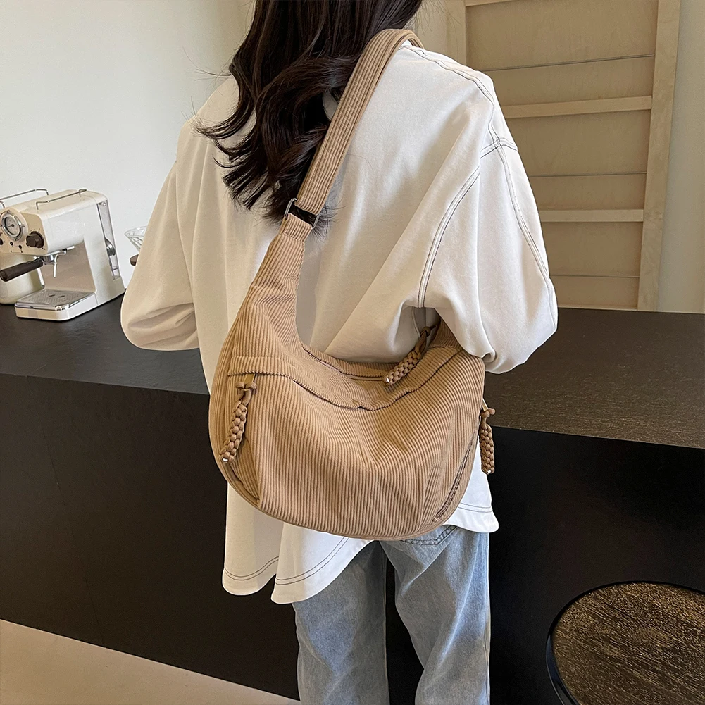 Corduroy Shoulder Bag Solid Color Women Crossbody Bag with