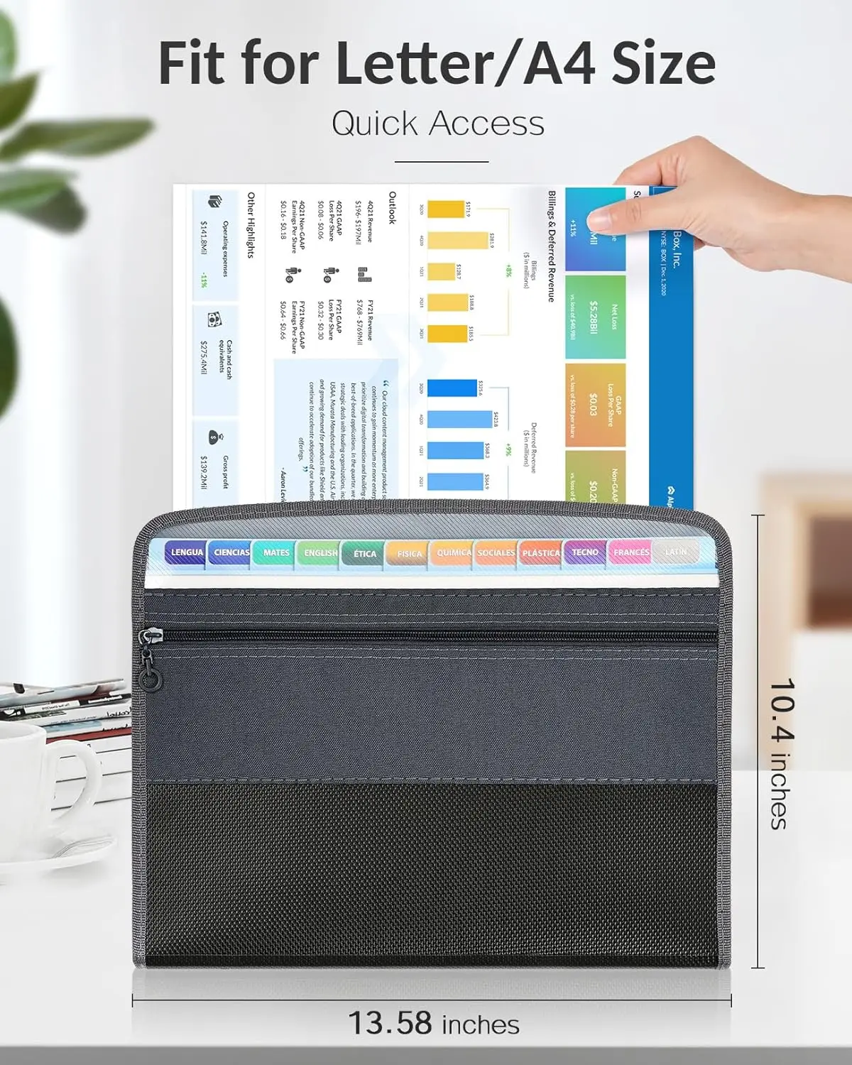Kobest Expanding File Organizer 13 Pocket Accordion A4 Document Ziper Folder Bag File Folder File Bag