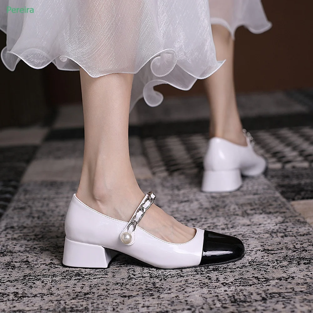 

Mixed Colors Pearl Buckle Pumps Summer New Arrival Women's Round Toe Thick Heel High-quality Fashion Confortable Simple Shoes