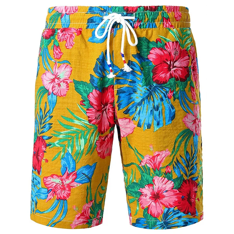 Flower Leaves Graphic Beach Shorts Pants Men 3D Printed y2k Surf Board Summer Hawaii Swimsuit Swim Trunks Cool Ice 2