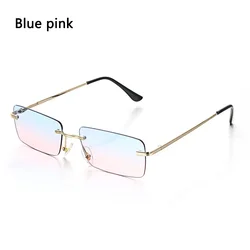 Trendy Rimless Rectangle Sunglasses - Fashion UV400 Gradient Shades (Blue pink)