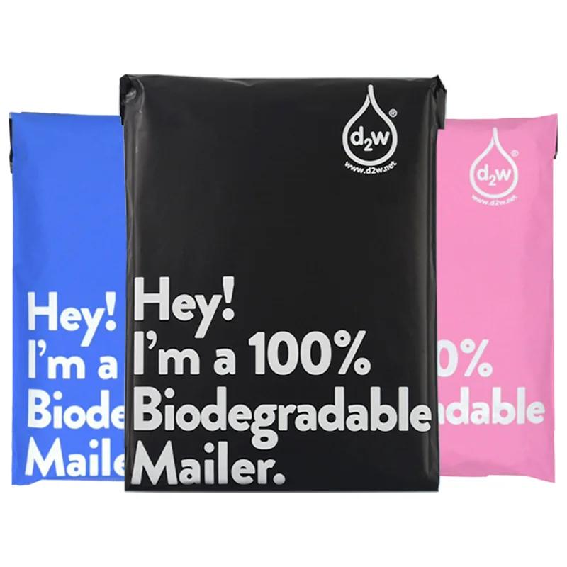 Black Eco Courier Bag Pouch Bags D2W Biodegradable Express Bag Waterproof Self-Seal Clothing Mailer Postal Bags 50Pcs
