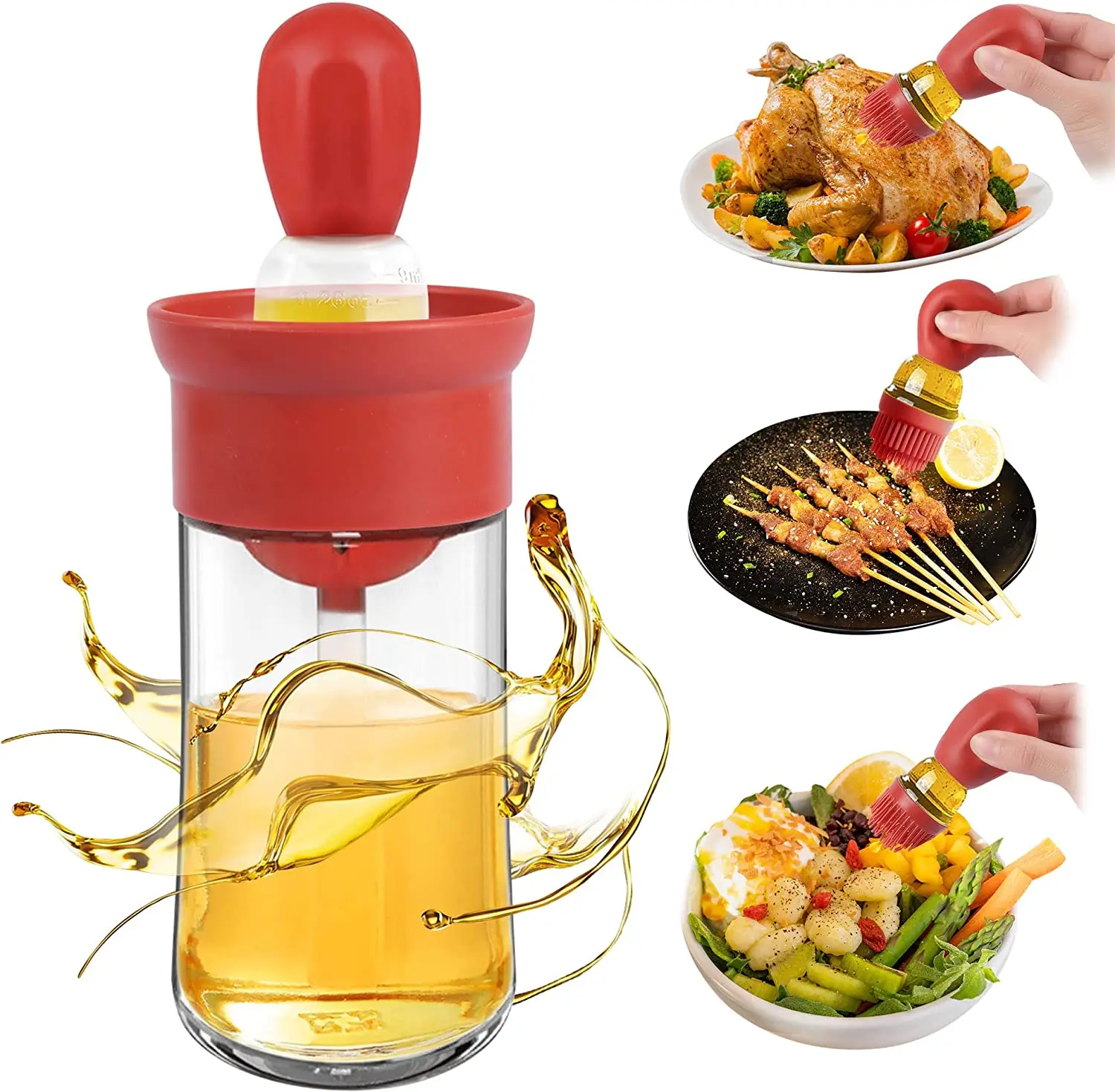 Oil Bottle With Silicone Brush Oil Spray Baking Barbecue Grill Dispenser Cookware Baking BBQ Tool Kitchen Accessories