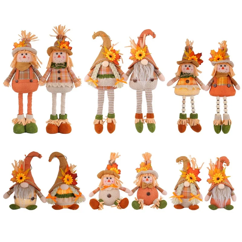 Thanksgiving Scarecrow Doll Series Decoration Harvest Season Maple Leaf Straw Hat Doll Creative Desktop Decoration Birthday Gift