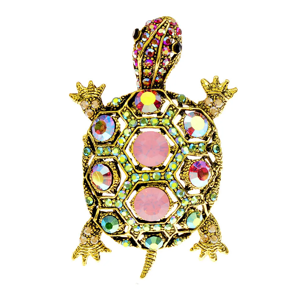 Fashionable Diamond Inlaid Retro Little Turtle Brooches For Women Unisex Cute Animal Brooch Pin Suit T-Shirt Accessories Jewelry